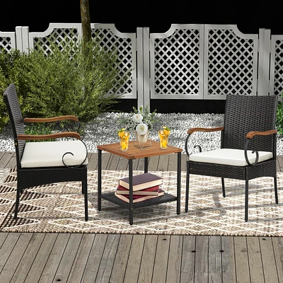 Outdoor PE Wicker Chair with Acacia Wood Armrests
