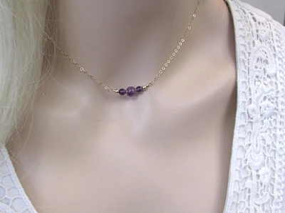 Dainty Amethyst Choker Necklace 14K Gold Filled