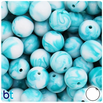 BeadTin Turquoise Marbled 16mm Round Plastic Craft Beads (25pcs)