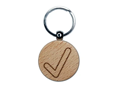 Check Mark Symbol Outline Engraved Wood Round Keychain Tag Charm