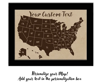 US Travel Map Push Pin Map Personalized Map of United States Apartment Decor Gift USA Custom Wall Map Canvas Framed Map Rustic Travel Gift