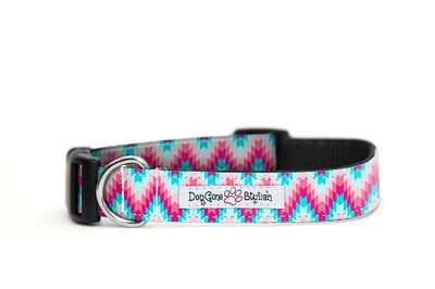 Pink and Teal Zig Zag Dog Collar