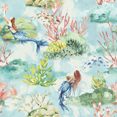 Tempaper & Co. Mermaid Toile Peel and Stick Wallpaper, Sea Glass, 28 sq. ft.