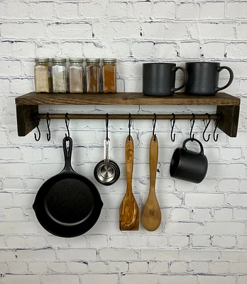 Versatile Wooden Kitchen Shelf with Hanging Utensil Holder Hooks Mug Holder Spice Rack Kitchen Organization Utensil Hanger Pot Hanger