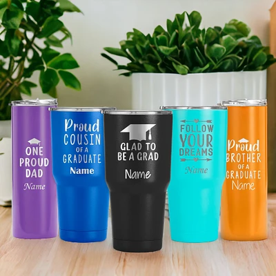 Graduation Tumbler Cup, Laser Engraved Coffee Mug, Personalized Gift For Family, Double Insulated Travel Cup