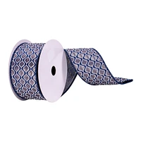 2.5"x10yd Navy/Champagne Design Ribbon