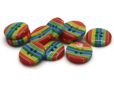 10 13mm Red Ended Rainbow Striped Resin Flat Round Plastic Four Hole Buttons