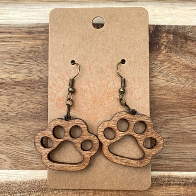 Wooden Paw Print Earrings | Gifts for Pet Owners | Wood Jewelry | Cat Mom and Dog Mom Accessories