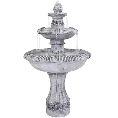 Sunnydaze Mediterranean Reinforced Concrete Outdoor 3-Tier Water Fountain by