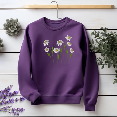 Daisies Embroidered Sweatshirt Flower Lover Sweater Gift Mother's Day Present Floral Pullover Gardner Unisex Hoodie Custom Crewneck