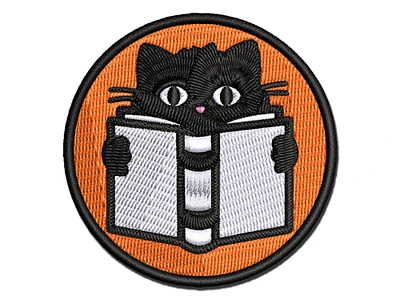 Cat Reading Book Multi-Color Embroidered Iron-On Patch Applique
