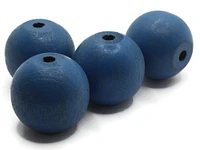 4 28mm Round Blue Large Hole Vintage Wood Beads