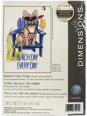 Dimensions Counted Cross Stitch Kit 7"X5"-Beach Day Dog (14 Count)