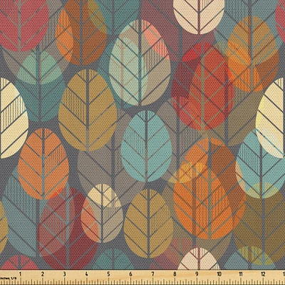 Ambesonne Autumn Fabric by The Yard, Colorful Round Leaves Art Seasonal Repetition Creative Nature Composition, Decorative Fabric for Upholstery and Home Accents, 10 Yards, Orange Brown