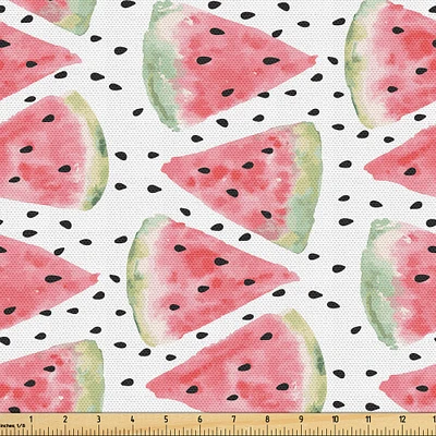 Ambesonne Watercolor Fabric by The Yard, Pattern of Juicy Pieces Watermelon with Tropical Summer, Decorative Fabric for Upholstery and Home Accents, Yards