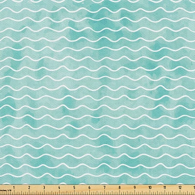 Ambesonne Nautical Fabric by The Yard, Soft Pastel Colored Ocean Sea Waves Pattern Summer Vibes Inspired Graphic, Decorative Fabric for Upholstery and Home Accents, Yards