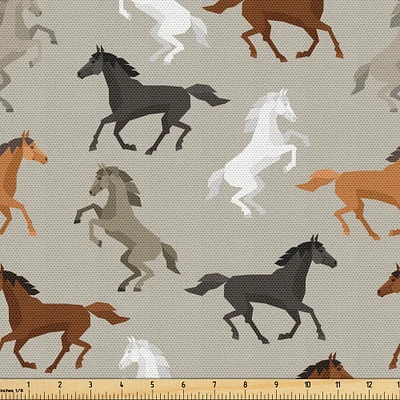 Ambesonne Horses Fabric by the Yard, Abstract Stallions Simple Design  Animals Galloping Curvet Illustration, Decorative Fabric for Upholstery and Home Accents, 10 Yards, Taupe Black