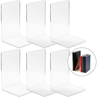 6-Pack Acrylic Bookends - Clear Book End Organizers for Shelves, Decorative Book Stoppers for Office, Dorm, Library, Bedroom (4.5 x 7.1 In)