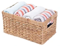 Natural Woven Water Hyacinth Wicker Rectangular Storage Bin Basket with Handles