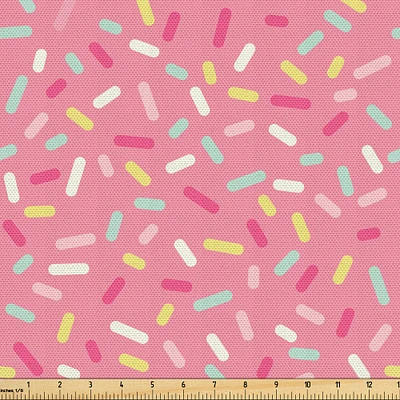 Ambesonne Pink and White Fabric by The Yard, Abstract Pattern of Colorful Donut Sprinkles Tasty Food Bakery Theme, Decorative Fabric for Upholstery and Home Accents, 1 Yard, Pink Yellow