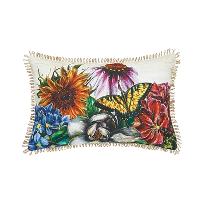 14" x 22" Botanical Floral Spring Printed and Embellished Throw Pillow