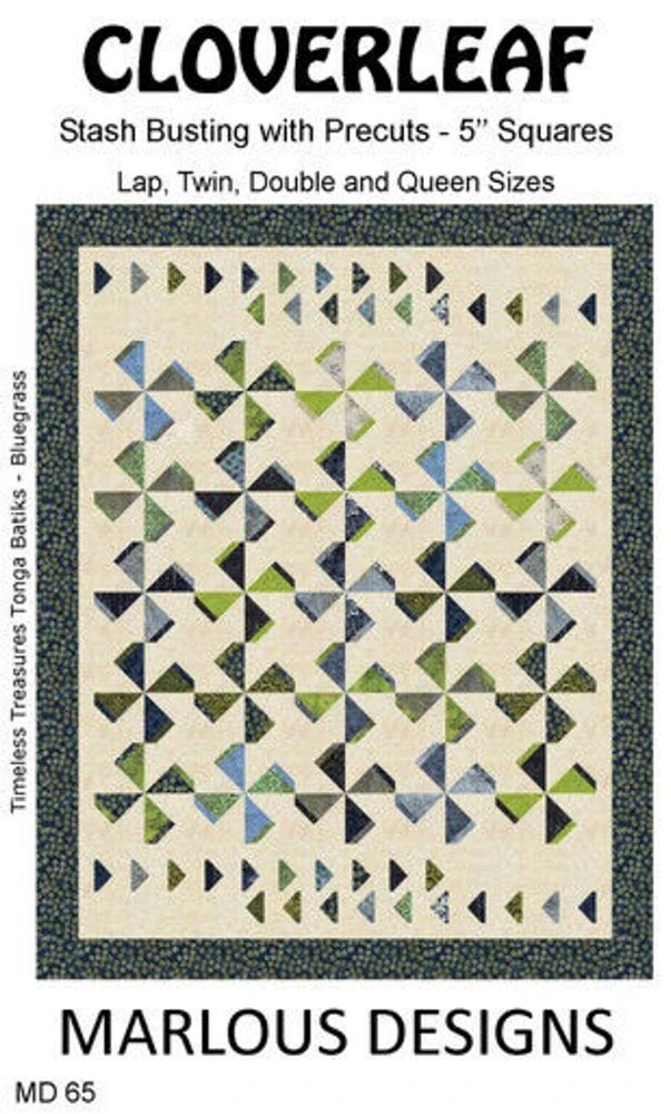 Cloverleaf Quilt Pattern using 5" Precut Squares, 5 sizes -Marlous Designs