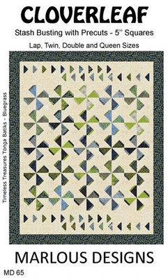 Cloverleaf Quilt Pattern using 5" Precut Squares, 5 sizes -Marlous Designs