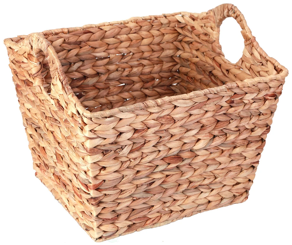 Water Hyacinth Rectangular Wicker Storage Baskets with Cutout Handles, Large