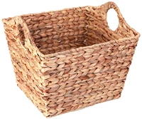 Water Hyacinth Rectangular Wicker Storage Baskets with Cutout Handles, Large