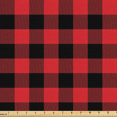 Ambesonne Plaid Fabric by The Yard, Lumberjack Fashion Buffalo Checks Pattern Retro Style Grid Composition, Decorative Fabric for Upholstery and Home Accents, 1 Yard, Orange Black