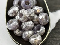 *25* 5x8mm Silver Mercury Washed Lilac Opal Faceted Large Hole Rondelle Roller Beads