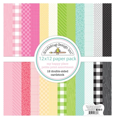 Doodlebug Petite Prints Double-Sided Cardstock 12"X12" 12/Pk-My Happy Place, 12 Designs/1 Each