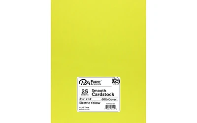 PA Paper Accents Smooth Cardstock 8.5" x 11" Electric Yellow, 65lb colored cardstock paper for card making, scrapbooking, printing, quilling and crafts, 25 piece pack