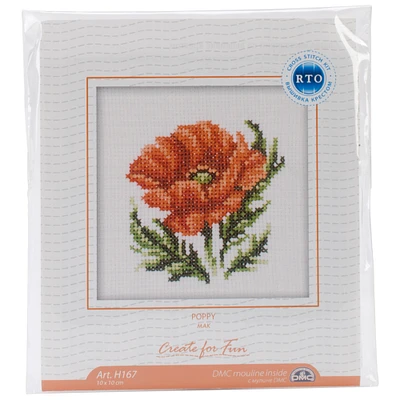 Rto Counted Cross Stitch Kit 4"X4"-Poppy Flower (14 Count)