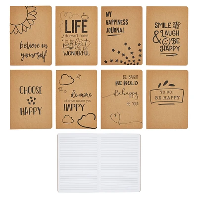 8 Pack Motivational Kraft Paper Notebooks in Happy Theme, A5 Inspirational Lined Journals Bulk Set (5x8 In)