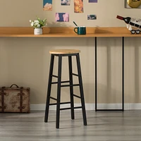 Wooden Rustic Round Bar Stool with Footrest for Indoor and Outdoor