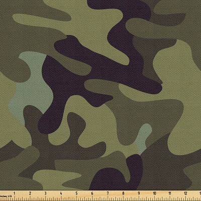 Ambesonne Khaki Fabric by The Yard, Repeating Pattern with Stain Look Camouflage Motif, Decorative Fabric for Upholstery and Home Accents, Yards