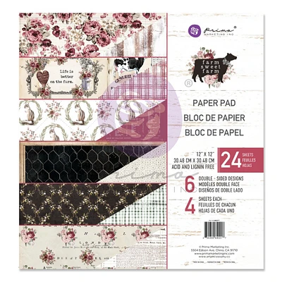Prima Marketing Double-Sided Paper Pad 12"X12" 24/Pkg-Farm Sweet Farm, 6 Designs/4 Each