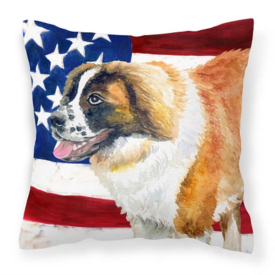 "Caroline's Treasures BB9679PW1414 Saint Bernard Patriotic Outdoor Canvas Pillow, USA American Flag"