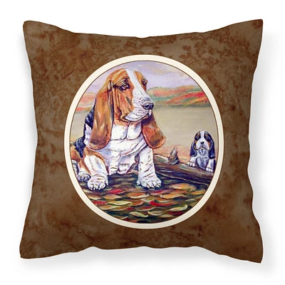 "Caroline's Treasures Basset Hound Fabric Decorative Pillow 7004PW1414, 14Hx14W, Multicolor"