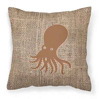 "Caroline's Treasures Octopus Burlap & Brown Canvas Fabric Decorative Pillow, 14"" x 14"", Multicolor"