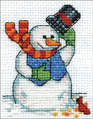 Design Works Counted Cross Stitch Kit 2"X3"-Snowman & Cardinal (14 Count)