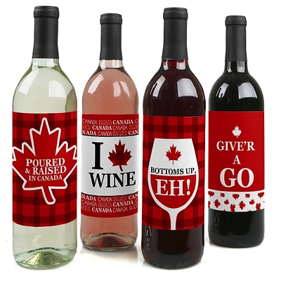 Big Dot of Happiness Canada Day - Canadian Party Decorations for Women and Men - Wine Bottle Label Stickers - Set of 4