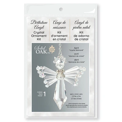 Solid Oak Birthstone Angel Crystal Suncatcher Ornament Kit-April/Diamond