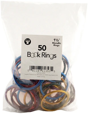 Book Rings 50/Pkg-Assorted Metallic 1.5"