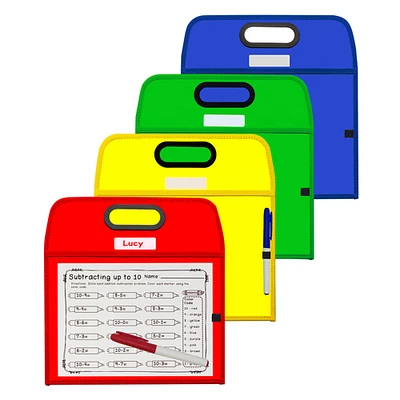 Portable Dry Erase Pockets - Study Aid, Assorted Primary Colors, 10 X 13, 1/Ea