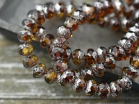 *25* 5x7mm Silver Mercury Washed Root Beer Topaz  Fire Polished Rondelle Beads