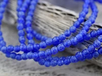*50* 4mm Turquoise Etched Matte Cobalt Round Druk Beads