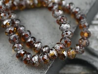 *25* 5x7mm Silver Mercury Washed Root Beer Topaz  Fire Polished Rondelle Beads