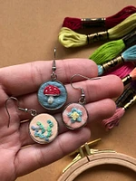 MCreativeJ Embroidered Mushroom, Flower, Cactus Earrings - Beginner DIY Craft Kit